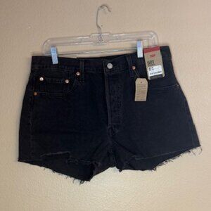 Levis 501 Womens Black Denim Shorts Size 32 BNWT Distressed